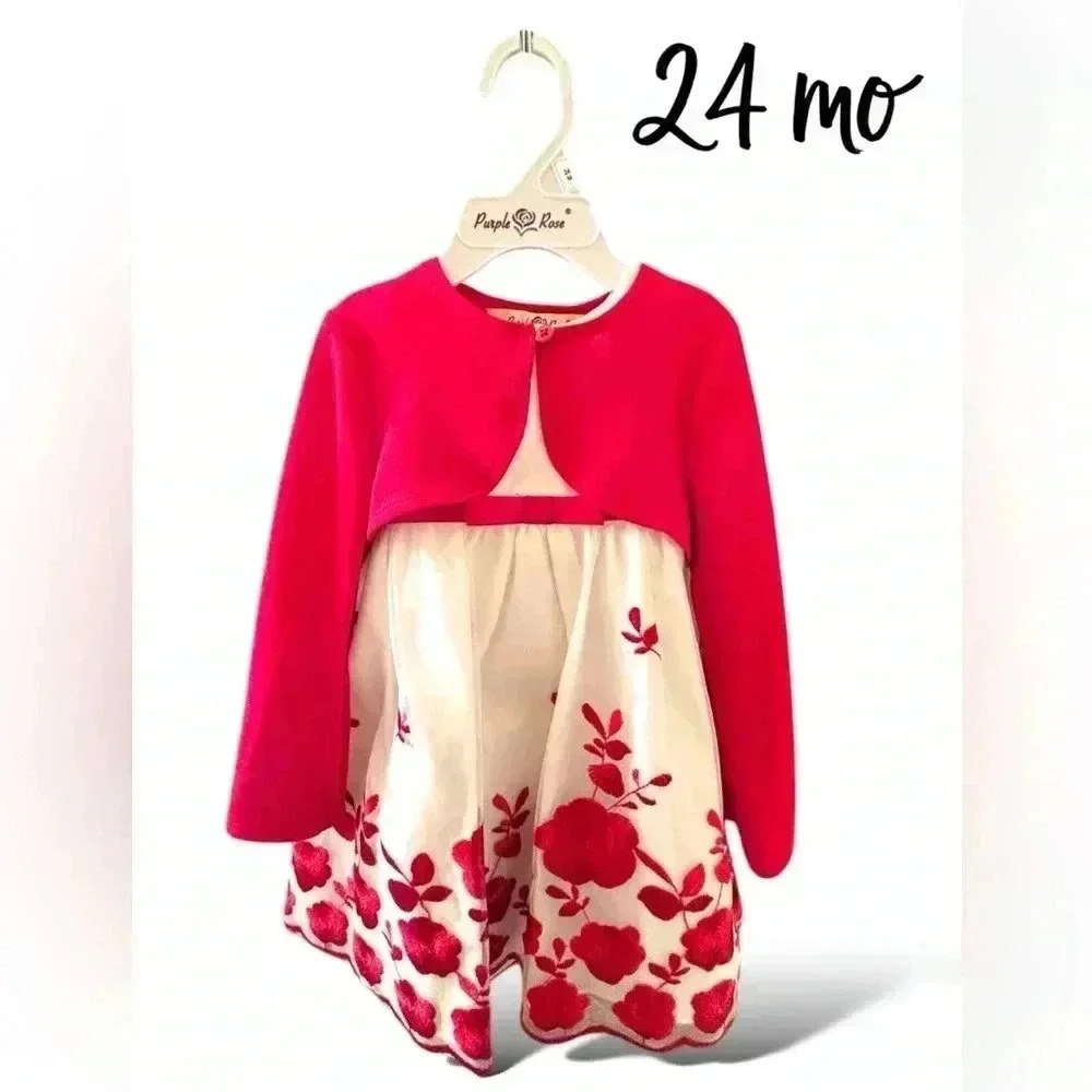 NWT 24 mo Embroidered Christmas white and red Purple&Rose dress. Dsct w bundle. - Picture 2 of 11